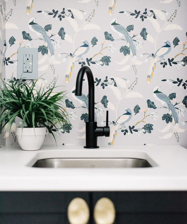 Birds Of Paradise • Teresa Chan • Grey Wallpaper • Laundry Room wallpaper With Sink