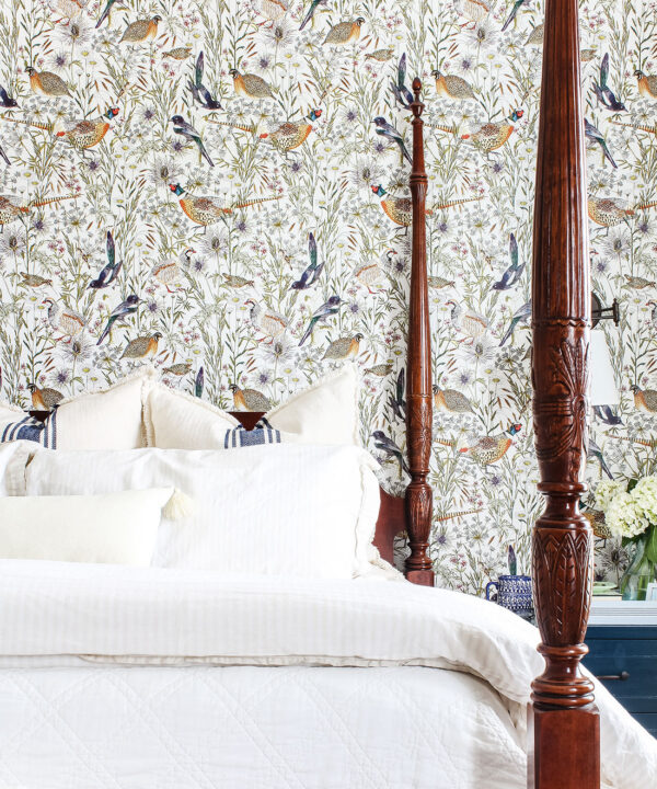 Woodland Birds • Lively Botanical Wallpaper • Bedroom 3