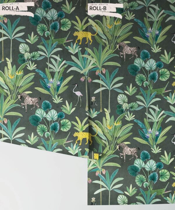 Jungle Wallpaper, Animal Kingdom Black by Bethany Linz