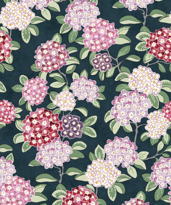 Hydrangea Burgandy Painted Floral Wallpaper