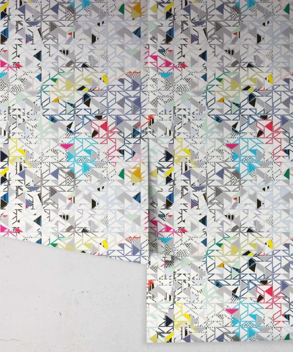 Bauhaus Wallpaper by Kitty McCall, geometric wallpaper with assorted colours