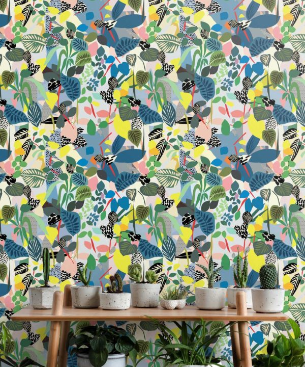 Hockney Wallpaper featuring colourful overlapping leaves