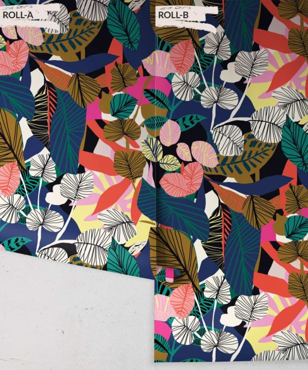 Overgrown Wallpaper by Kitty McCall colourful banana palms