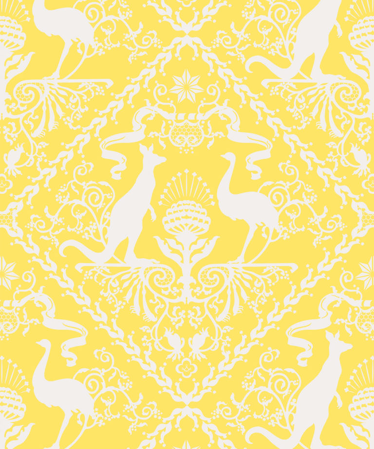 In Australia We Trust Sunshine • Australian Wallpaper • Australian Coat of Arms • Milton & King UK • Yellow Wallpaper