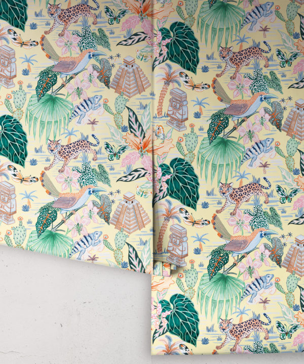 Yucatan Wallpaper featuring Leopards, Iguanas, and Mayan ruins Chichén Itzá rolls