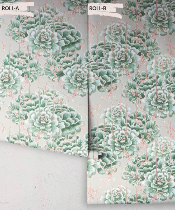 Succulents Wallpaper Green Beige • Cactus Wallpaper • Desert Wallpaper rolls on grey background