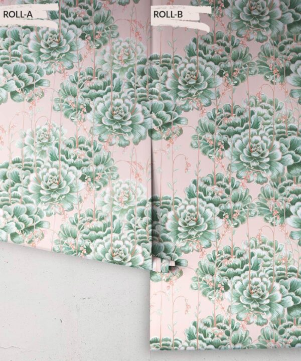 Succulents Wallpaper Green Pink • Cactus Wallpaper • Desert Wallpaper rolls on pink background