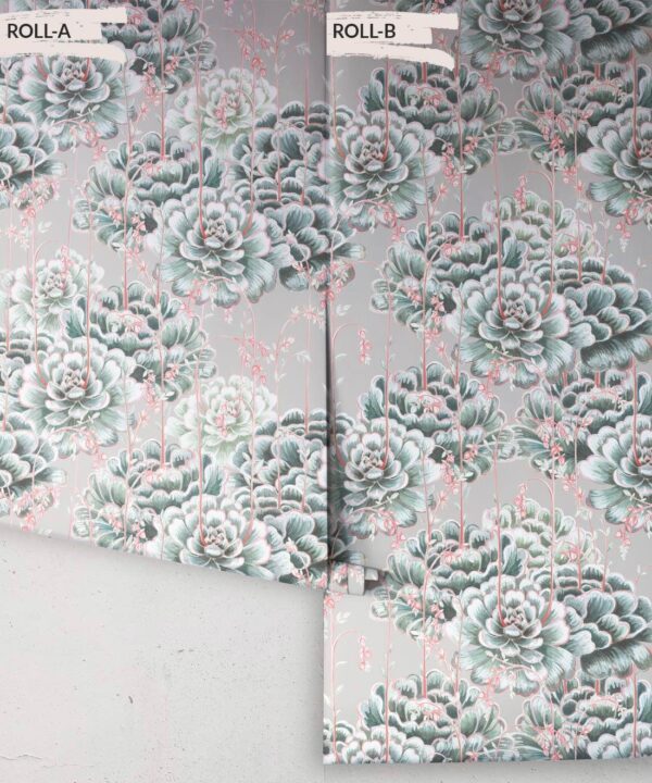 Succulents Wallpaper Sage • Cactus Wallpaper • Desert Wallpaper rolls on grey background