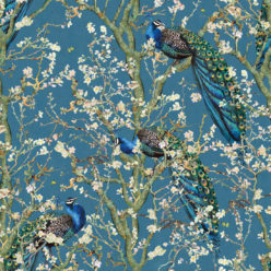 Almond Blossom Wallpaper • Chinoiserie Wallpaper • Wallpaper with Peacocks • Royal Blue Wallpaper • Swatch