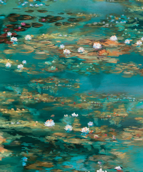 Water Lillies Wallpaper • Abstract Wallpaper • Dreamy Wallpaper • Teal Wallpaper • Swatch