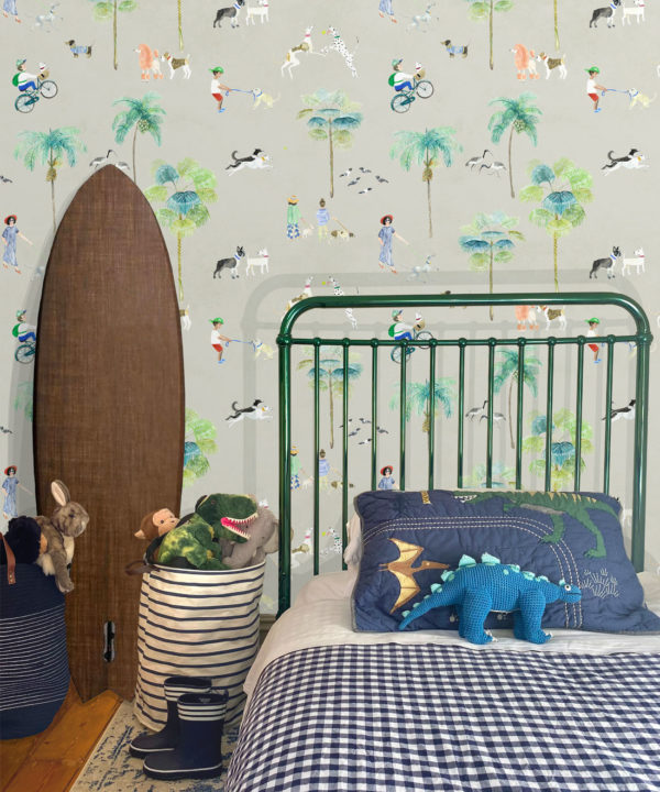 At The Dog Park Wallpaper • Kids Wallpaper • Beige • Insitu