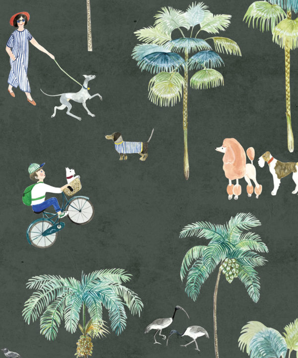 At The Dog Park Wallpaper • Kids Wallpaper • Charcoal • Swatch