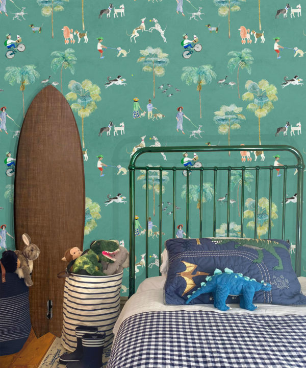 At The Dog Park Wallpaper • Kids Wallpaper • Turquoise • Insitu