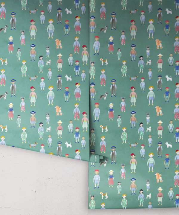 Paper Dolls wallpaper • Turquoise • rolls