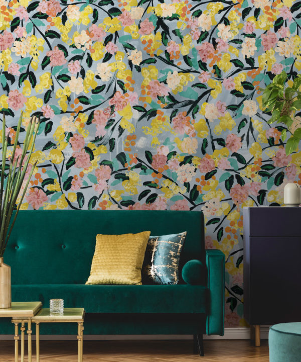 Blossom Wallpaper • Colourful Floral Wallpaper • Tiff Manuell • Abstract Expressionist Wallpaper • Close Up Insitu