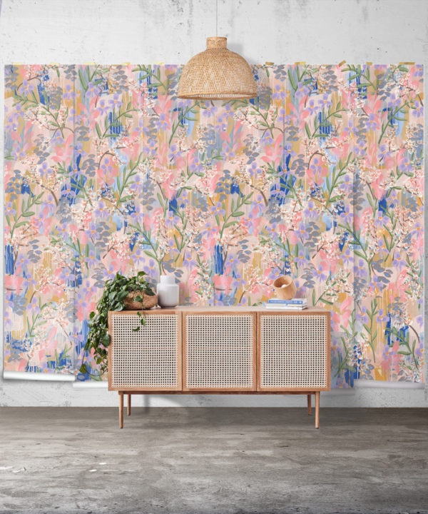 Daphne Wallpaper • Colourful Floral Wallpaper • Tiff Manuell • Abstract Expressionist Wallpaper • Wide Insitu