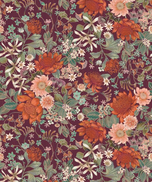 Bouquet Wallpaper • Eloise Short • Vintage Floral Wallpaper • Granny Chic Wallpaper • Grandmillennial Style Wallpaper • Mulberry • Swatch