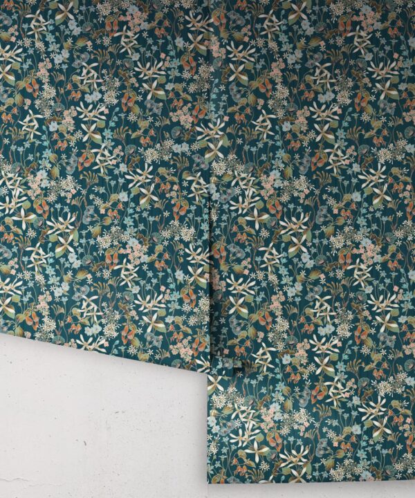 County Flowers Wallpaper • Eloise Short • Vintage Floral Wallpaper • Granny Chic Wallpaper • Grandmillennial Style Wallpaper • Peacock • Rolls