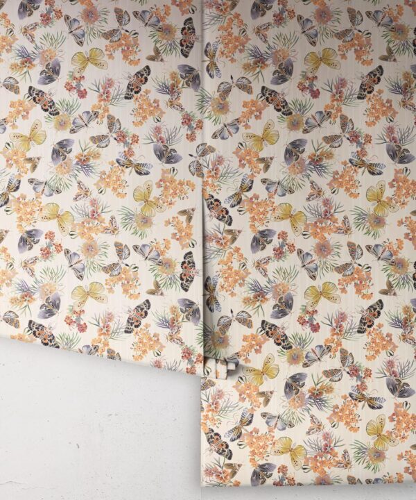 Moth Wallpaper • Eloise Short • Vintage Floral Wallpaper • Granny Chic Wallpaper • Grandmillennial Style Wallpaper • Ivory • Rolls