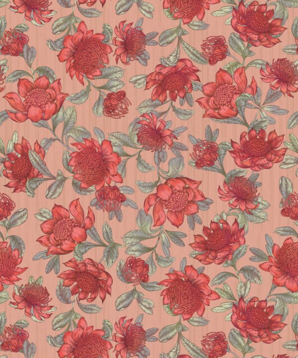 Waratah Wallpaper • Eloise Short • Vintage Floral Wallpaper • Granny Chic Wallpaper • Grandmillennial Style Wallpaper • Blush • Swatch