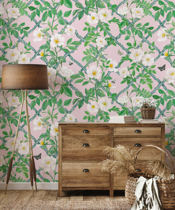 Treilage Wallpaper • Floral Wallpaper • Blush • Insitu