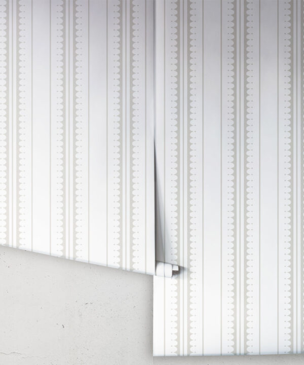 Coquille Wallpaper • Stripe and Scallop Wallpaper • Beige • Rolls