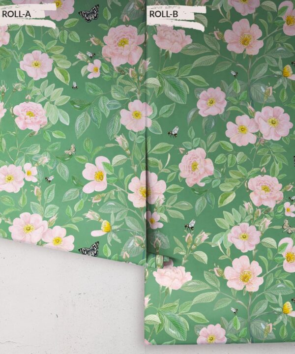 Rosa Wallpaper • Floral Wallpaper •Forest Green • Rolls