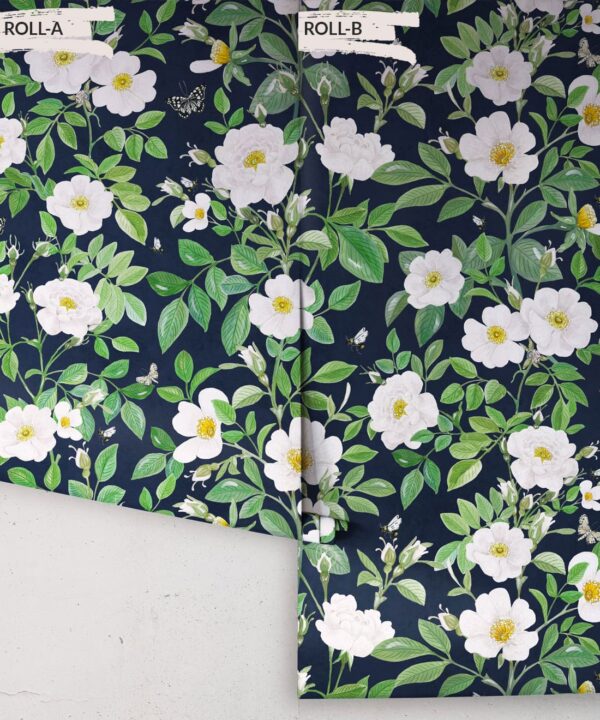 Rosa Wallpaper • Floral Wallpaper •Navy • Rolls