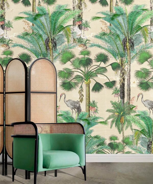 Kerala Palms Mural • Beige • Insitu