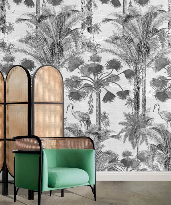 Kerala Palms Mural • Black & White • Insitu