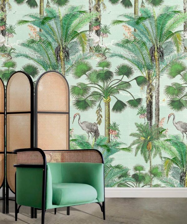 Kerala Palms Mural • Blue • Insitu