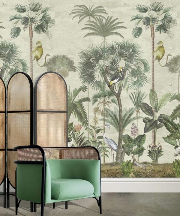 Indian Summer Wallpaper Mural •Bethany Linz • Palm Tree Mural • Aged • Insitu