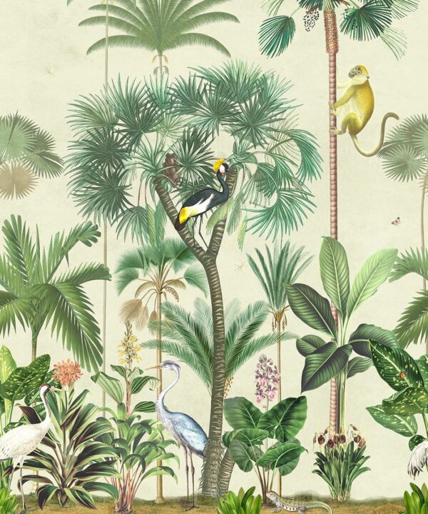 Indian Summer Wallpaper Mural •Bethany Linz • Palm Tree Mural • Beige • Swatch