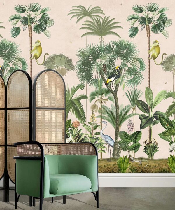 Indian Summer Wallpaper Mural •Bethany Linz • Palm Tree Mural • Pink • Insitu