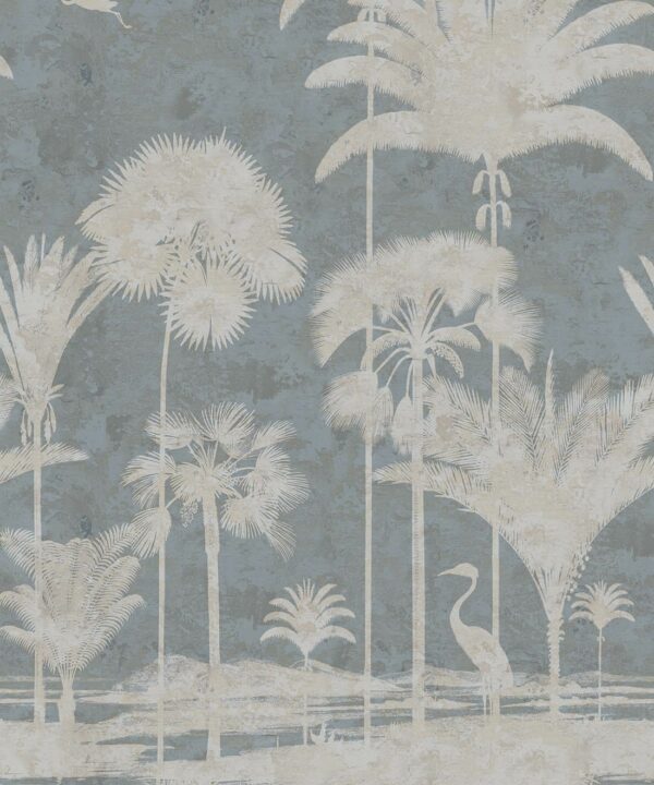 Shadow Palms Wallpaper Mural •Bethany Linz • Palm Tree Mural • Blue • Swatch