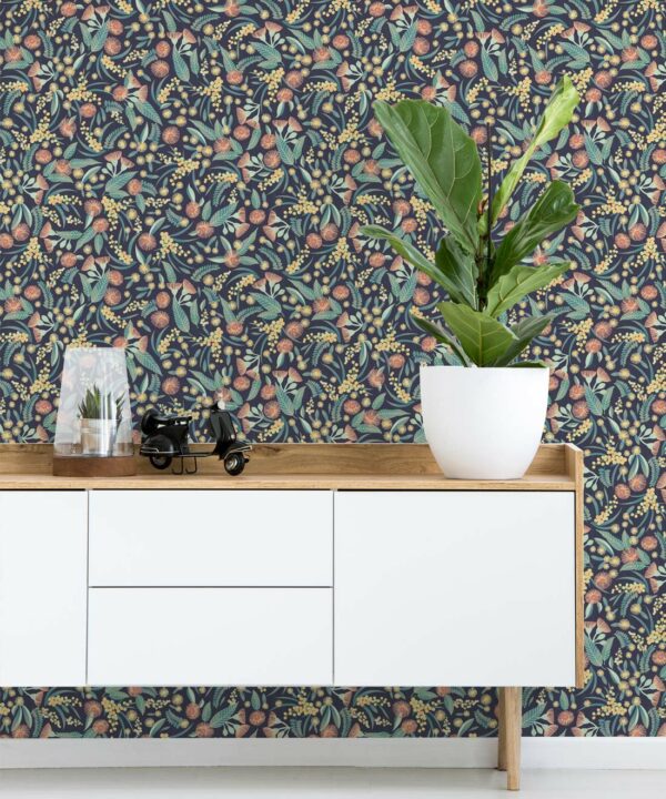 Gum Blossom Wallpaper • Blue Peach • Insitu