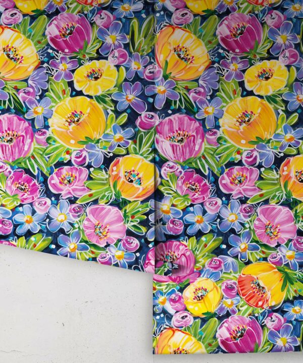 Peony Poppies Wallpaper • Colorful Floral Wallpaper • Roll