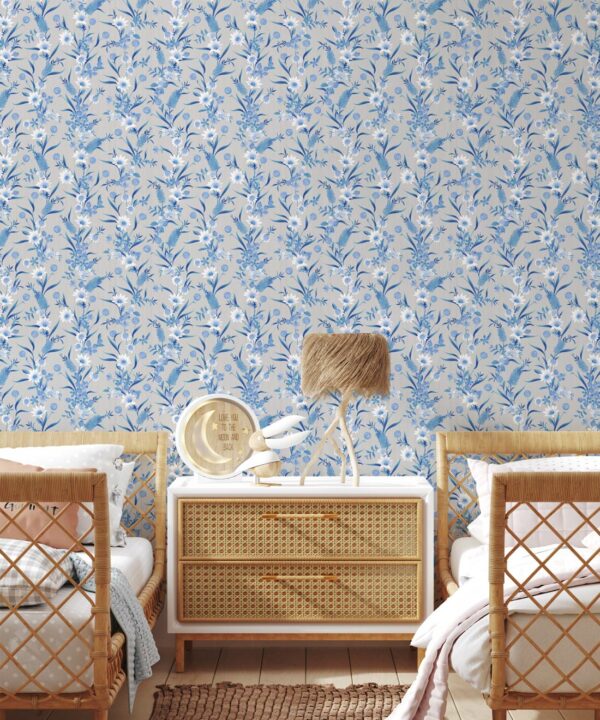 Bottlebrush Wallpaper • Grandmillenial Wallpaper • Blue Neutral • Insitu