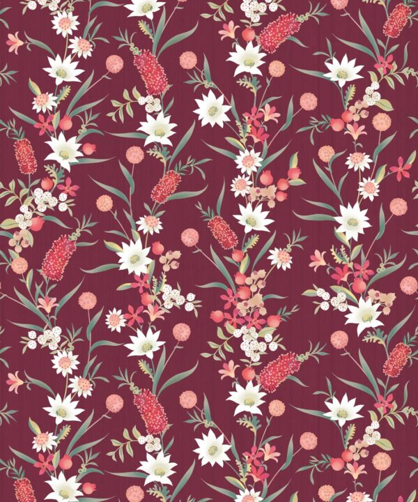 Bottlebrush Wallpaper • Grandmillenial Wallpaper • Maroon • Swatch