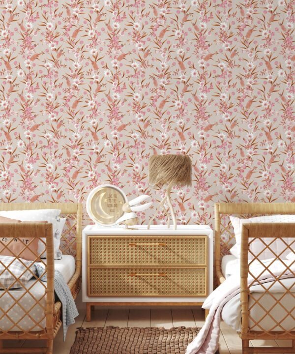 Bottlebrush Wallpaper • Grandmillenial Wallpaper • Pink Neutral • Insitu