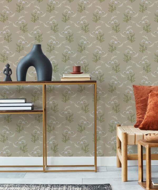 Dancing Mayfly Wallpaper • Hackney & Co. • Clay • Insitu