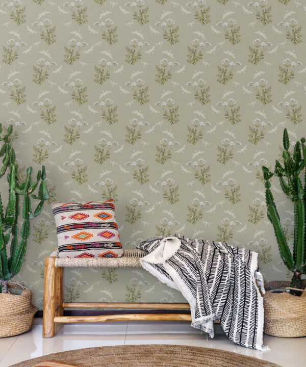 Dancing Mayfly Wallpaper • Hackney & Co. • Moss • Insitu