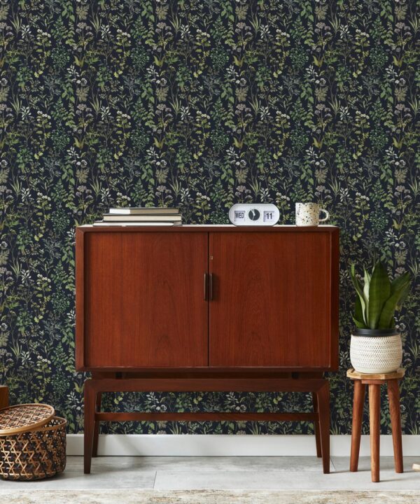 Herbarium Wallpaper • Hackney & Co. • Dark Navy • Insitu