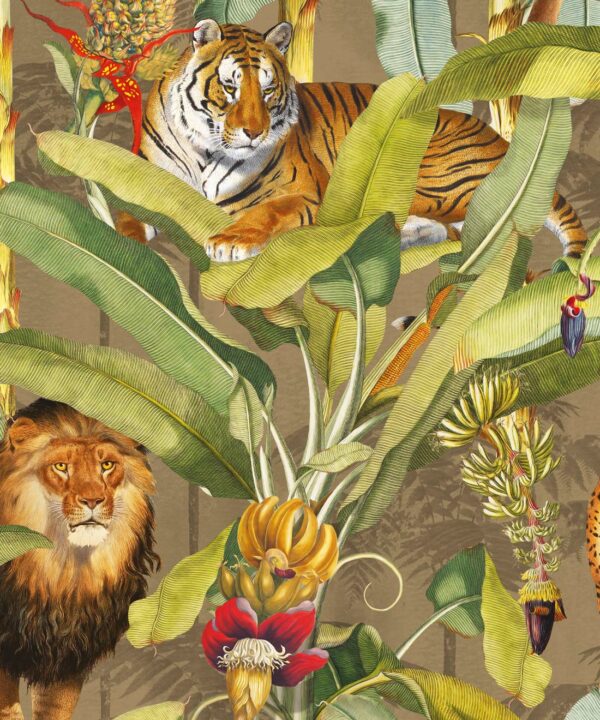 Felis Wallpaper • Animal Wallpaper with Lions, Tigers & Leopards • Oak • Swatch