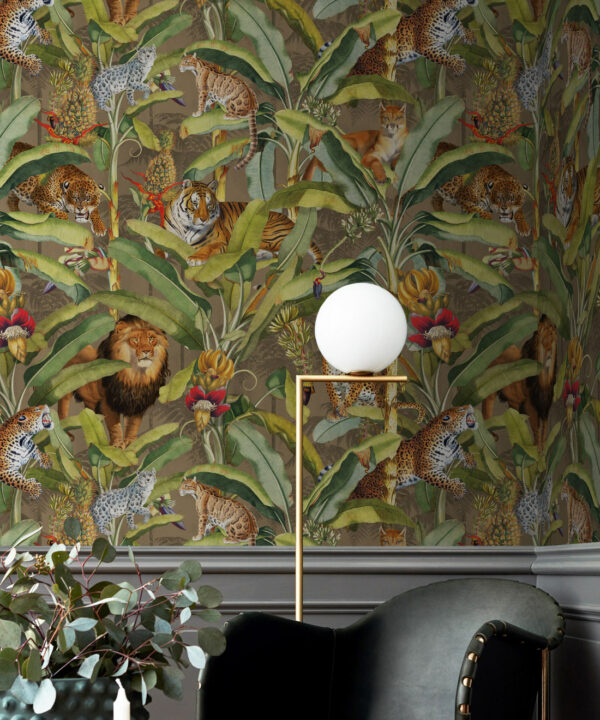 Felis Wallpaper • Animal Wallpaper with Lions, Tigers & Leopards • Oak • Insitu