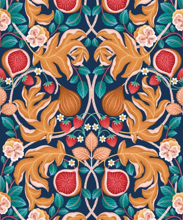 Figs & Strawberries Wallpaper • Botanical Fruit Wallpaper • Imperial • Swatch