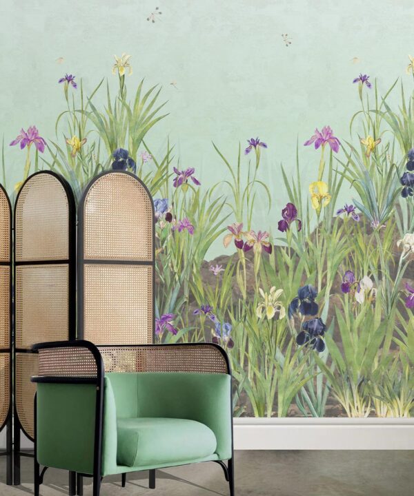 Iris Garden Mural • Blue • Insitu