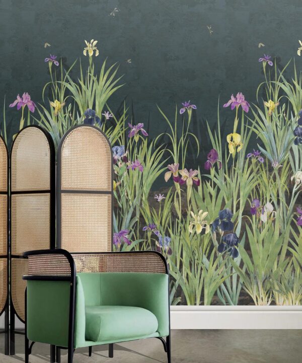 Iris Garden Mural • Navy • Insitu