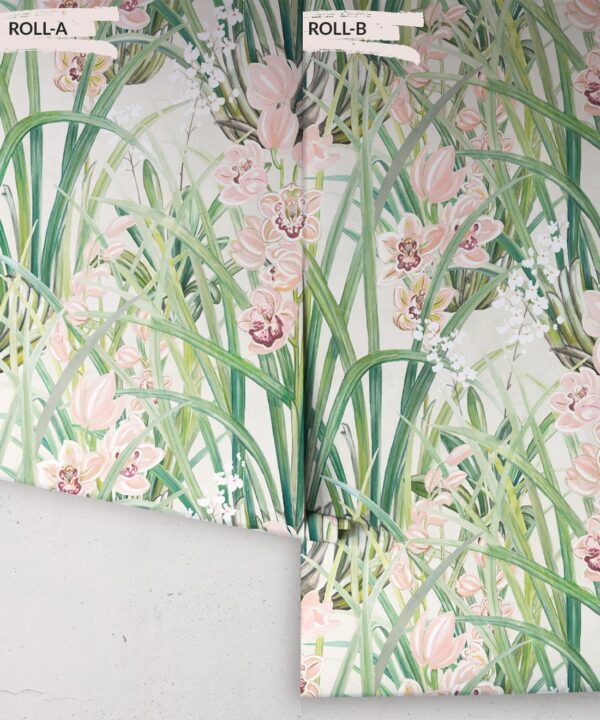 Garden Orchids Wallpaper • Beige • Rolls