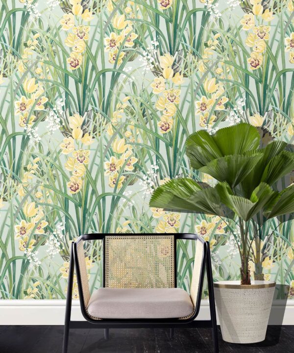 Garden Orchids Wallpaper • Blue • Insitu